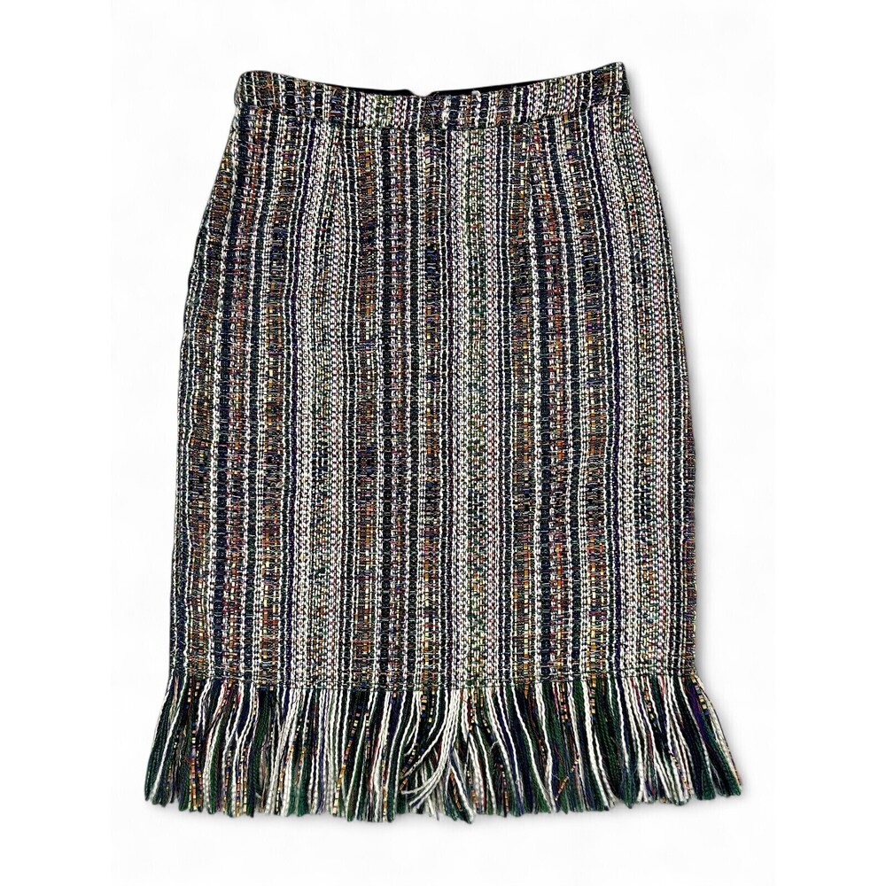 Maeve Multicolor Tweed Fringe Midi Skirt Size 4